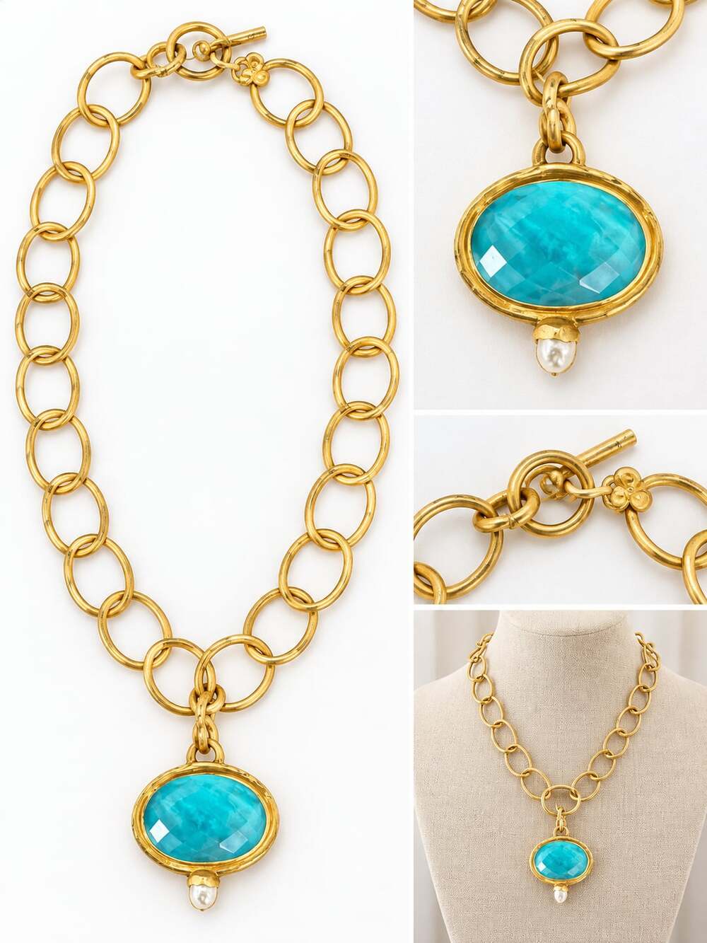 Julie Vos Honeybee Turquoise Blue Pendant Necklace